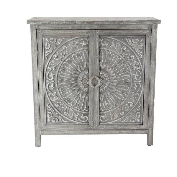 Wood Intricately Carved Floral Cabinet