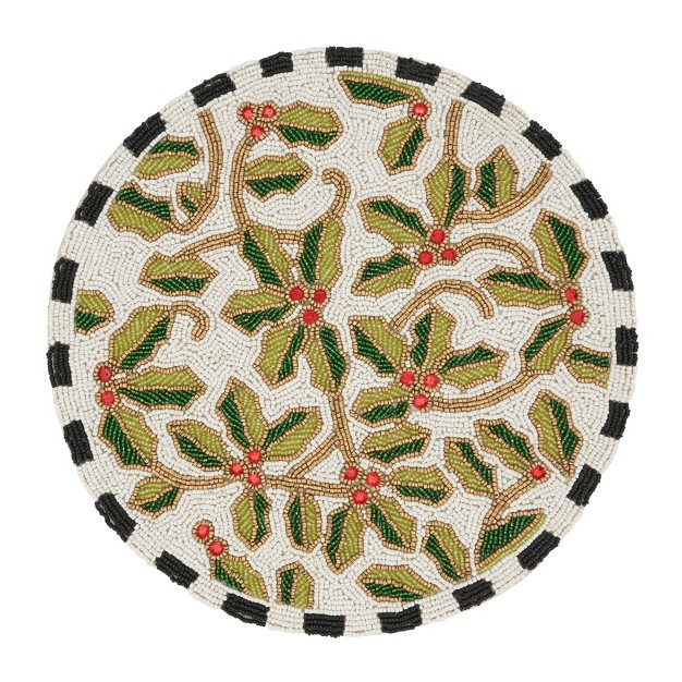 Saro Lifestyle Elegant Beaded Holly Leaves Placemat set Of 4 15 quot Multicolored