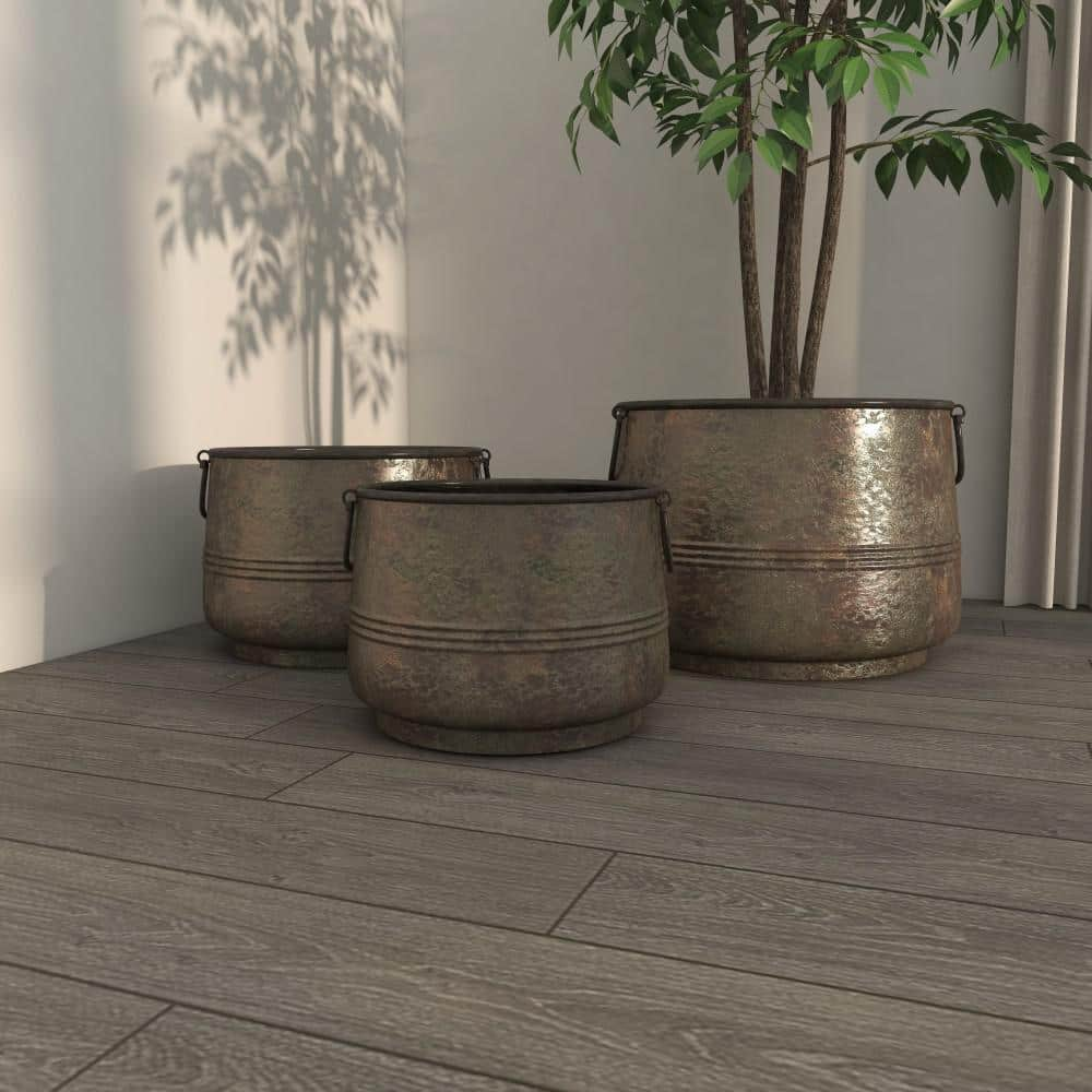 Litton Lane 30in. Extra Large Dark Gray Metal Indoor Outdoor Planter with Tapered Base (3- Pack) 53357