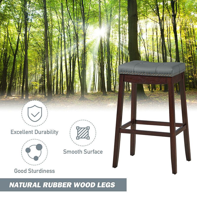 Set of 2 24-Inch Height Backless Counter Stool with Footrest