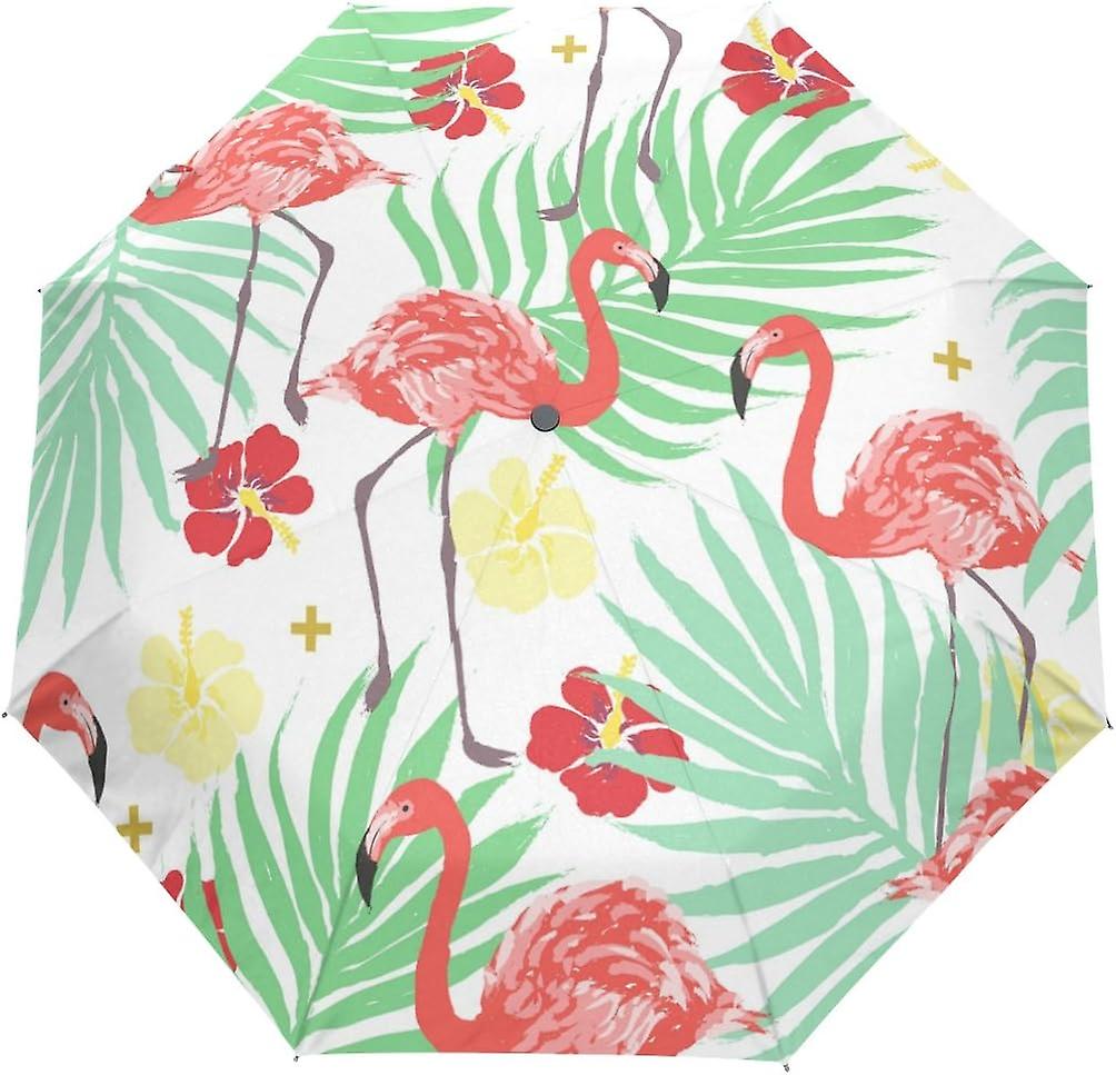 Top Carpenter Exotic Flamingo Palm Hibiscus Flower Anti Uv Windproof Travel Umbrella Parasol With Auto Open/close Button