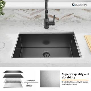 Glacier Bay Gunmetal Black Stainless Steel 31 in. 18-Gauge Single Bowl Undermount Kitchen Sink with Black Spring Neck Faucet ACS3118A1-F