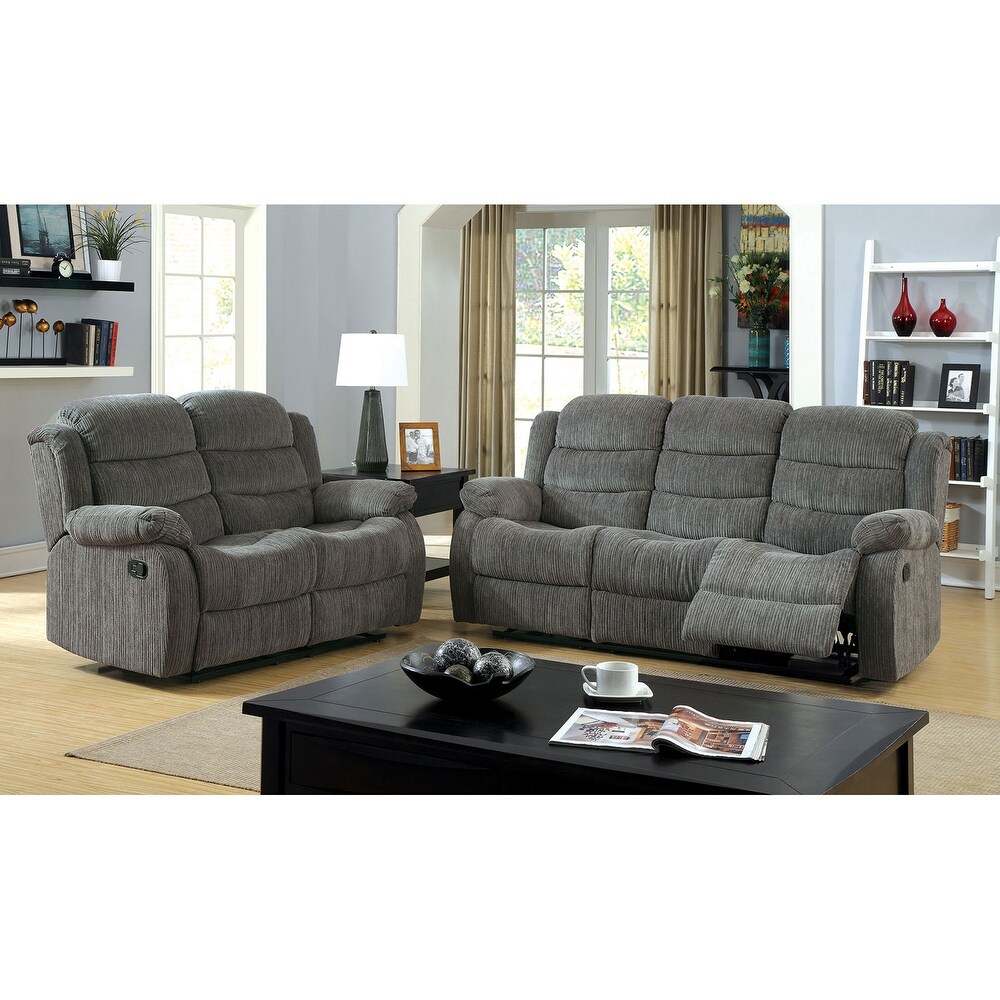 Chenille Upholstered Reclining Sofa Set in Gray