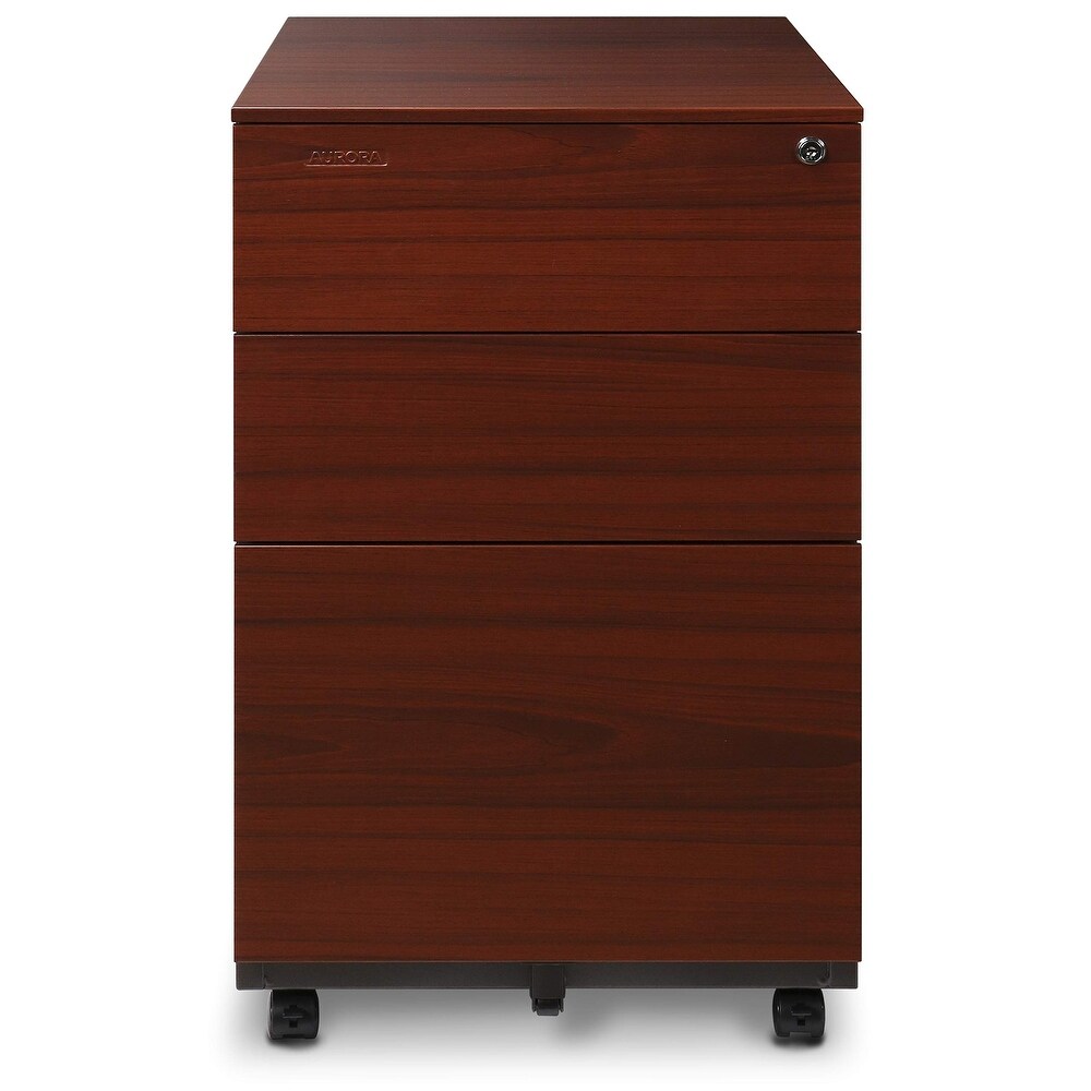 Mobile File Cabinet 3 Drawer Metal with Lock Key Sliding Drawer  Metallic Charcoal/Red Teak