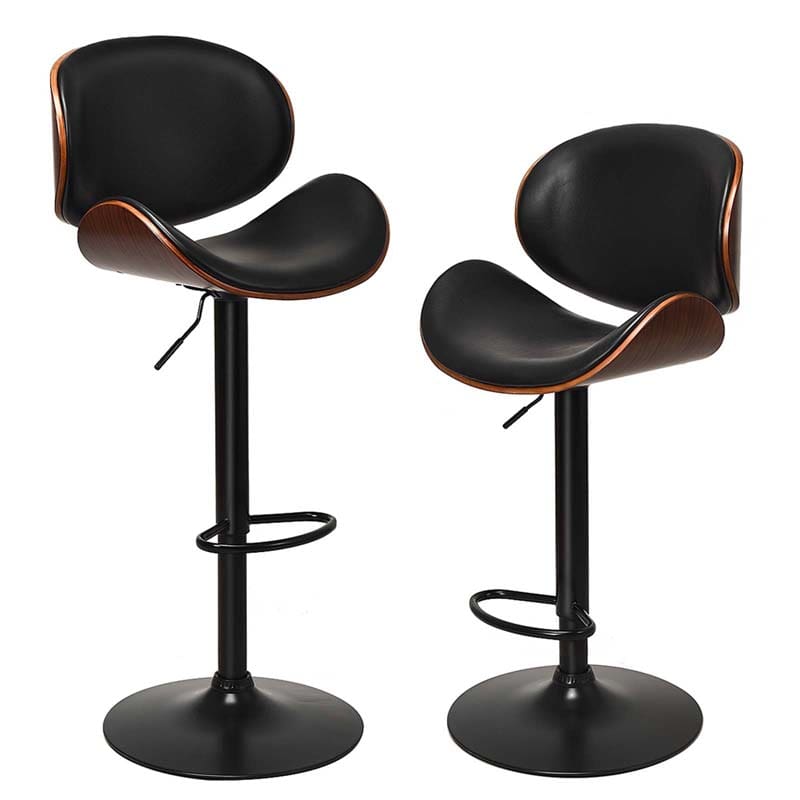 Set of 2 Adjustable Swivel PU Leather Bar Stools Counter Height Dining Chairs with Iron Base & Curved Footrest