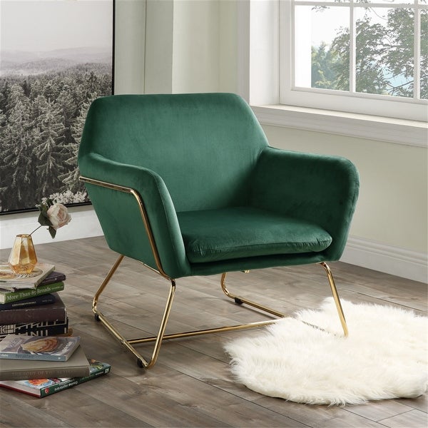 Modern Upholstered Velvet Accent Chair Armchair with Metal Base - 30