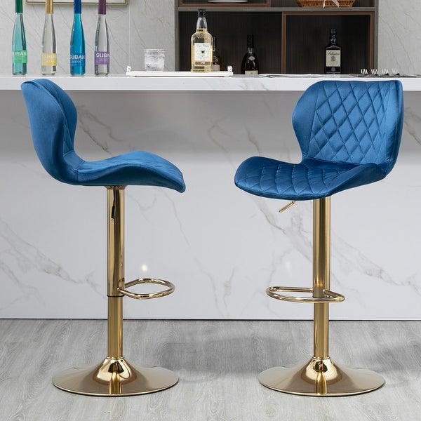 Modern Adjustable Swivel Velvet Bar Stools Set Of 2