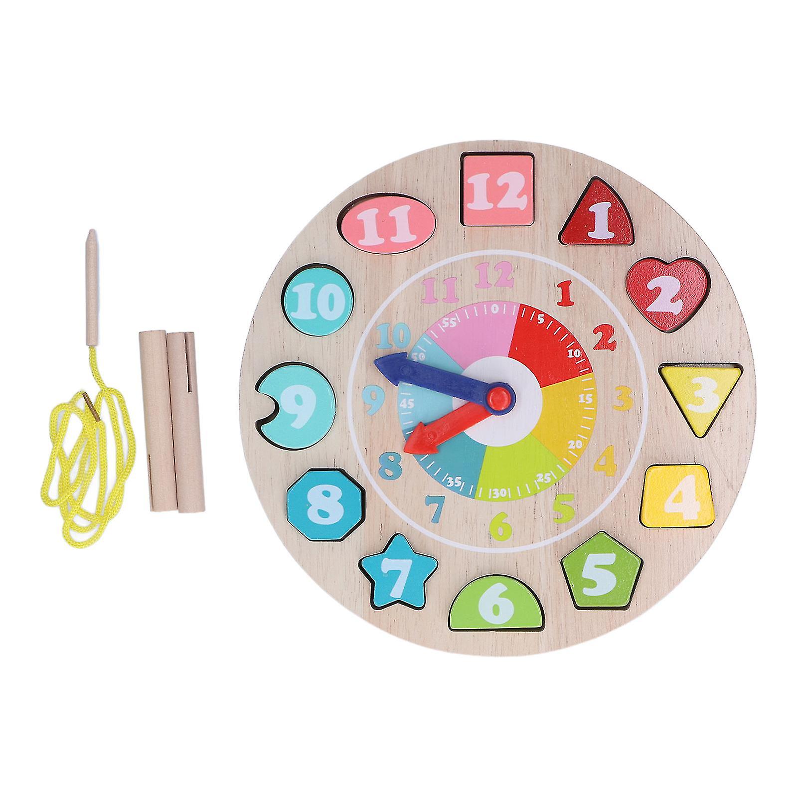 Wooden Shape Color Sorting Clock Baby Teaching Clock Early Learning Educational Toy for ToddlerDigital Clock