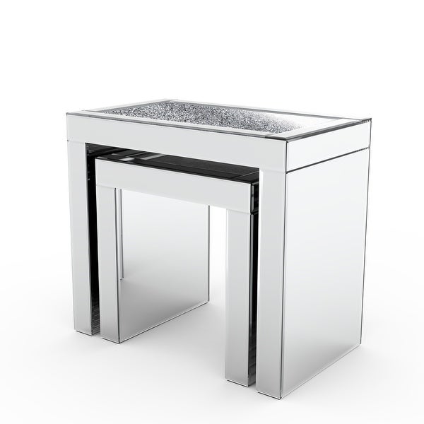 2pcs Mirrored Separated End Table Set Modern Side Table