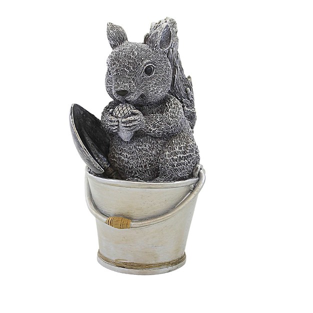 Roman Squirrel In Bucket Pudgy Pal One Garden Statue 9 Inches Acorn Trowel 19012 Polyresin Gray