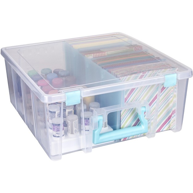 Artbin Super Satchel Double Deep W removable Dividers aqua Handle Latch amp Dividers