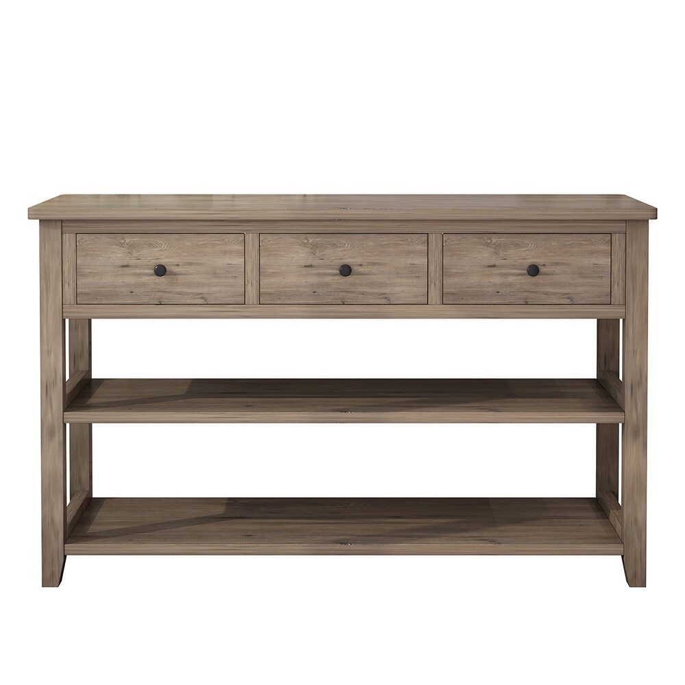 Wooden Console Table with 3 Drawers and 2 Open Storage Shelves