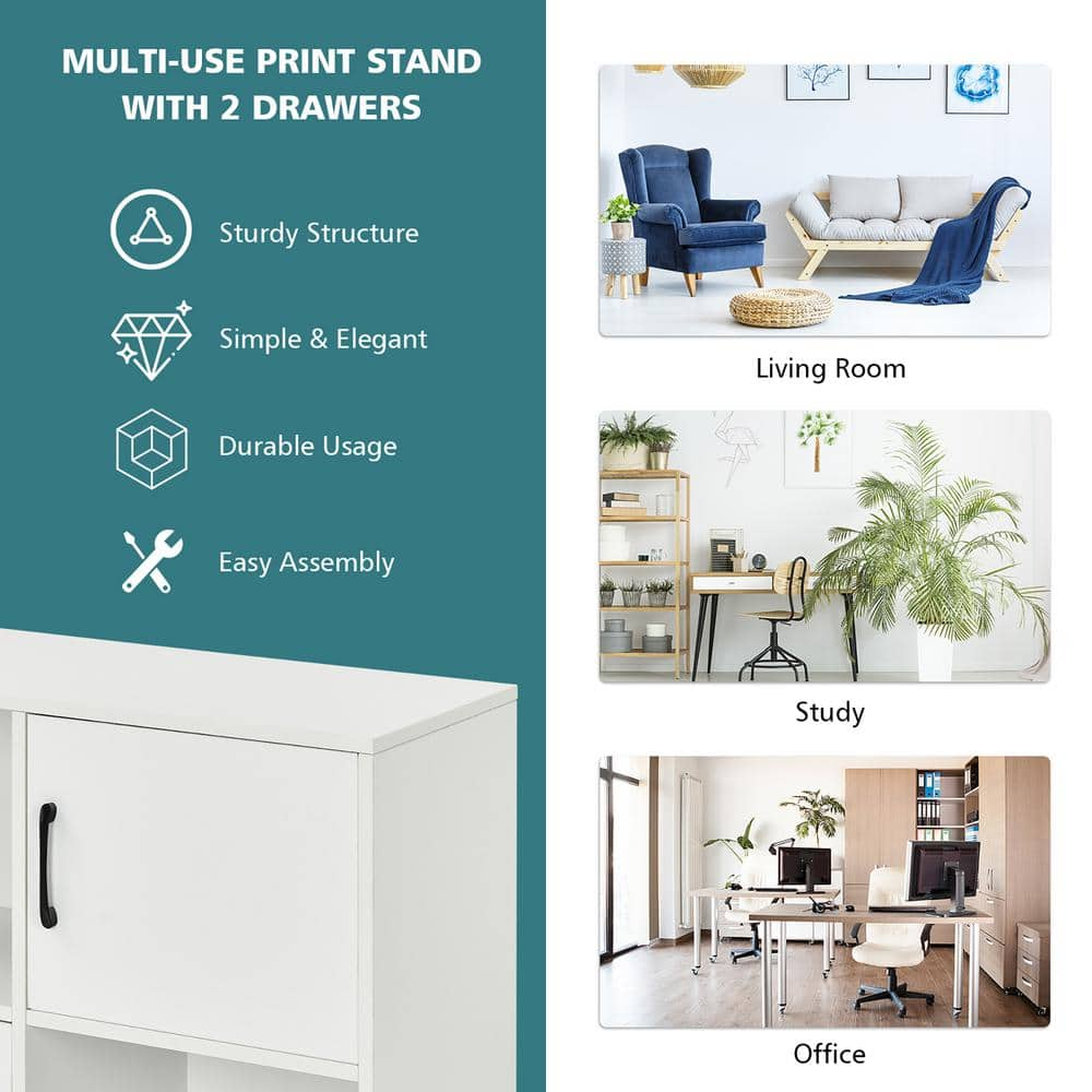 Costway File Cabinet Mobile Lateral Printer Stand with Storage Shelves White CB10237WH