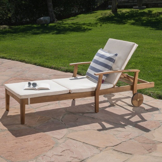 Perla Acacia Chaise Lounge Teak cream Christopher Knight Home