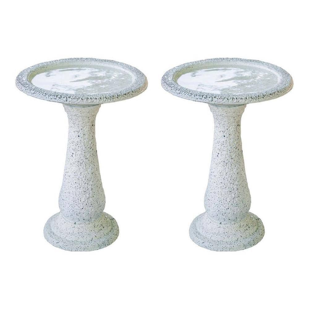 XBRAND 23.6 in. Tall Yellow Fiber Stone Birdbaths with Round Pedestal and Base (Set of 2) GE2418BBYE-2