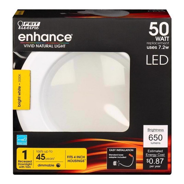 Feit Electric Enhance Bright White 4 In W Led Dimmable Recessed Downlight 7 2 W