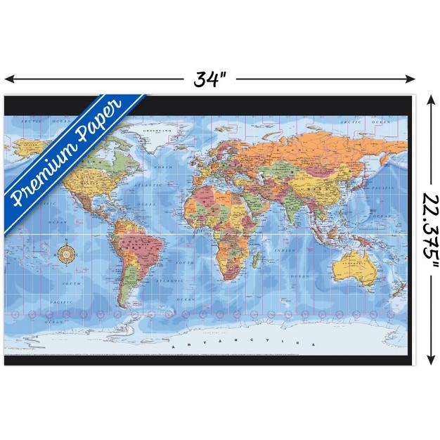 Trends International Map World Time Zones Unframed Wall Poster Prints