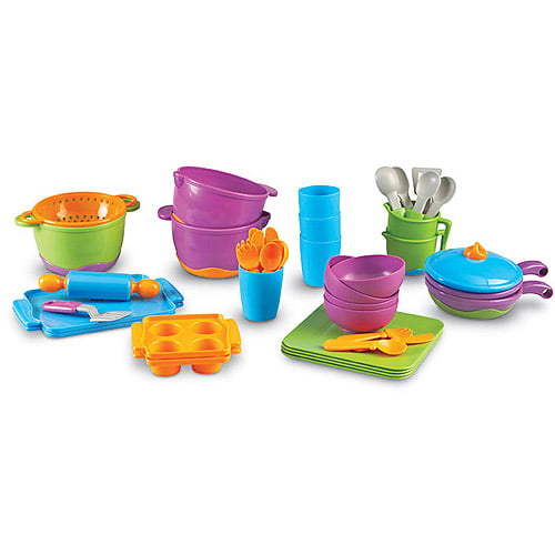 Learning Resources 44 Piece New Sprouts Classroom Kitchen Play Cooking Set, Multi-color