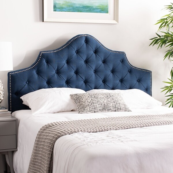 SAFAVIEH Arebelle Steel Blue Upholstered Tufted Headboard - Silver Nailhead (Queen) - - 12014909