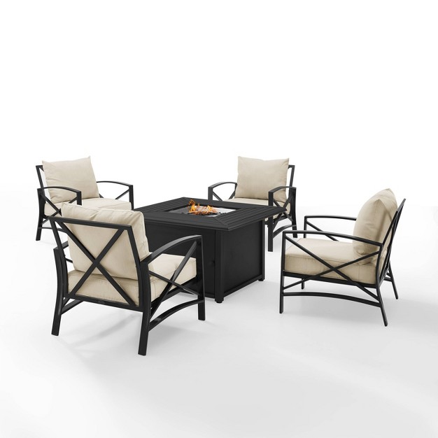 Crosley 5pc Kaplan Outdoor Patio Conversation Set With Dante Fire Table amp 4 Arm Chairs