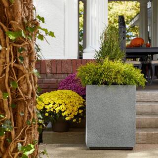 PolyStone Planters Cozumel Column 23 in. x 30 in. Black Composite Planter 5004