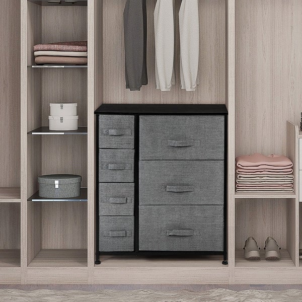 Dresser with 3 Big 4 Small Drawers，Furniture Storage Tower Unit，Grey - - 33169063