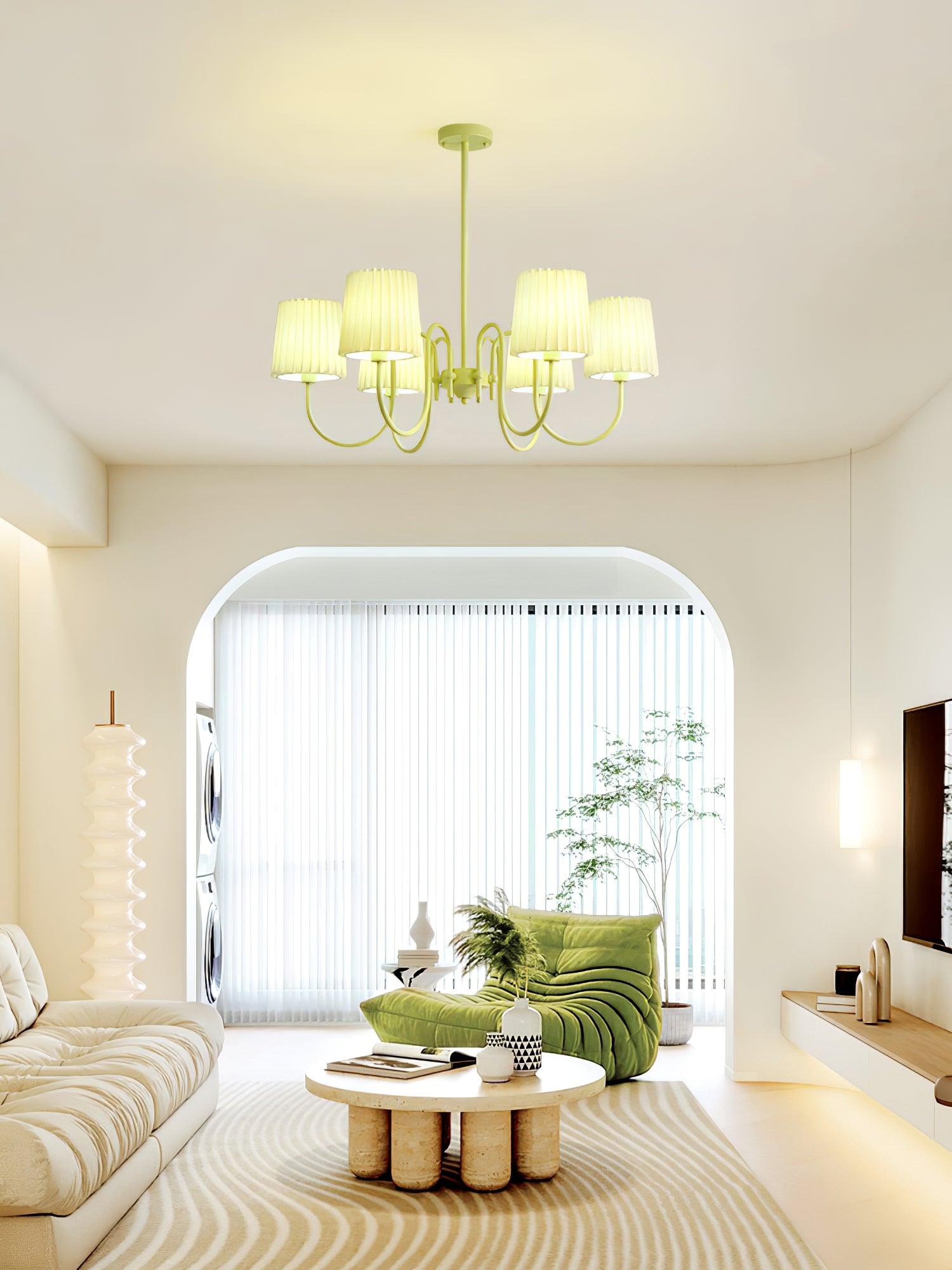 Pleated Fabric Matcha Chandelier