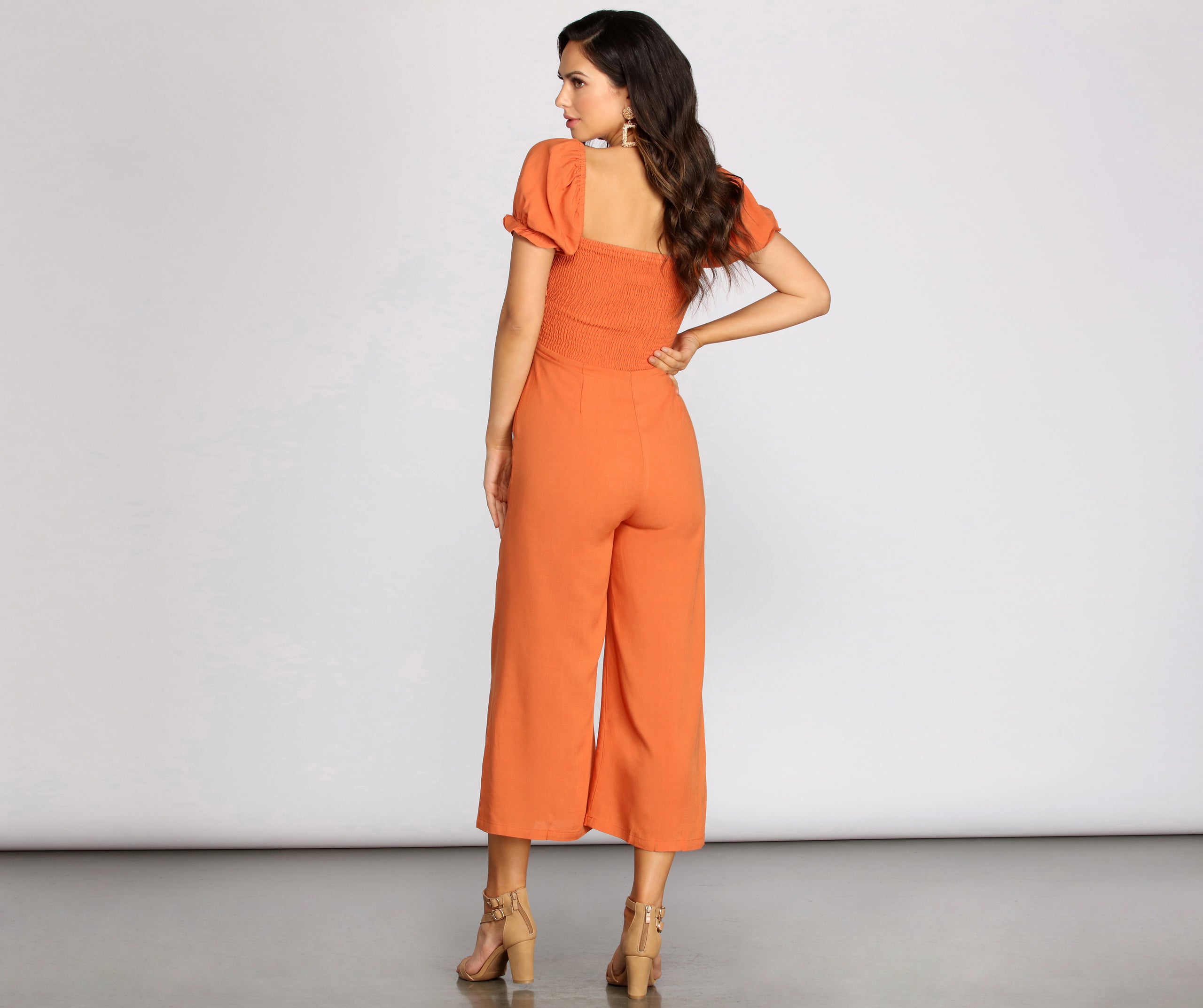 On The Bright Side Puff Sleeve Smocked Jumpsuit