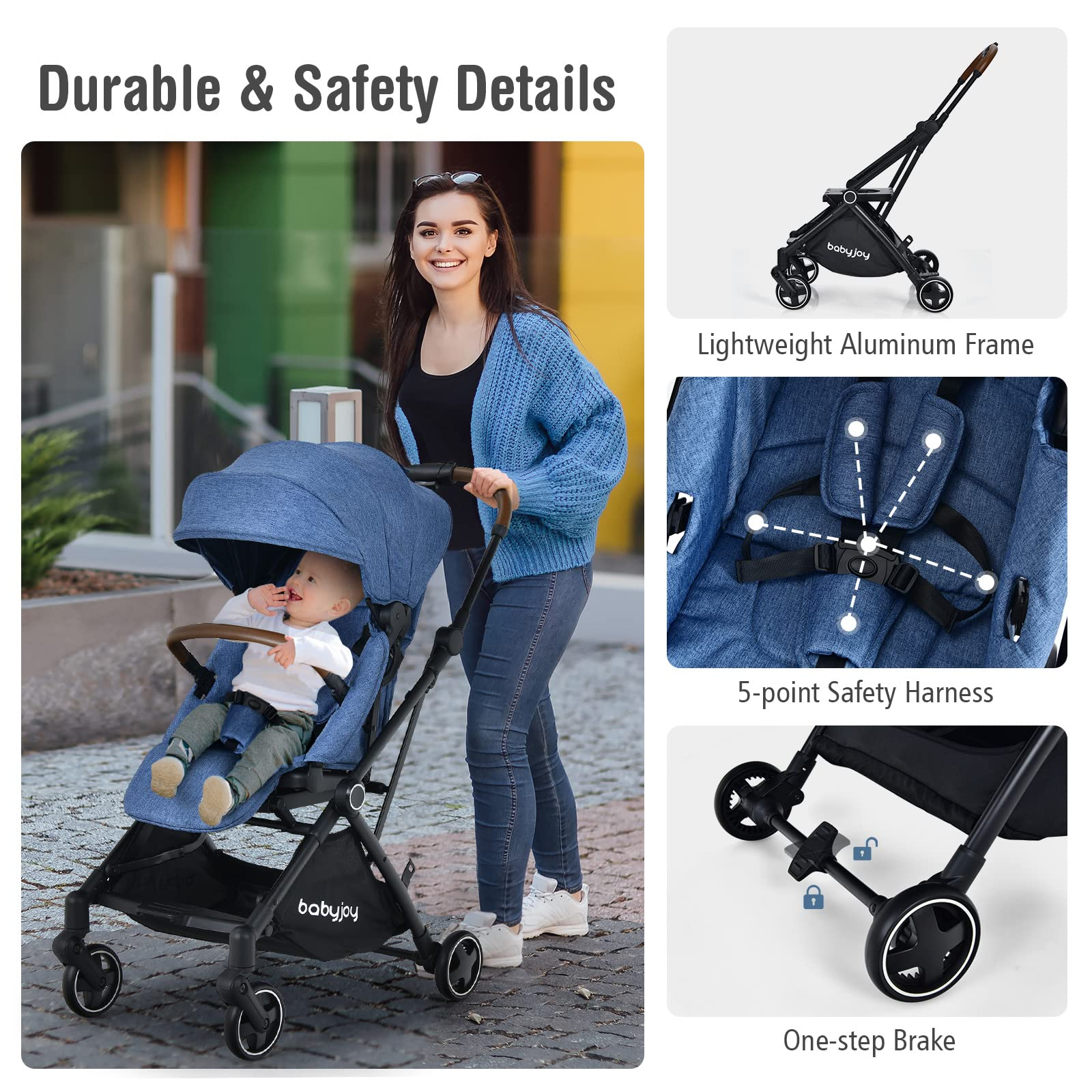 BABY JOY Baby Stroller, Foldable High Landscape Infant Carriage Newborn Pushchair with Reversible Seat