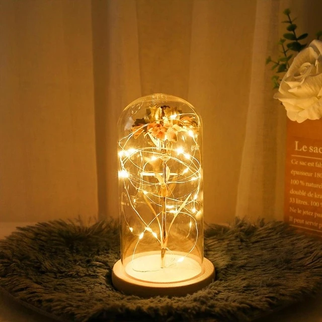 Galaxy Rose Led Fairy Lamp |  Rose Gold Flower |Galaxy Rose Glass