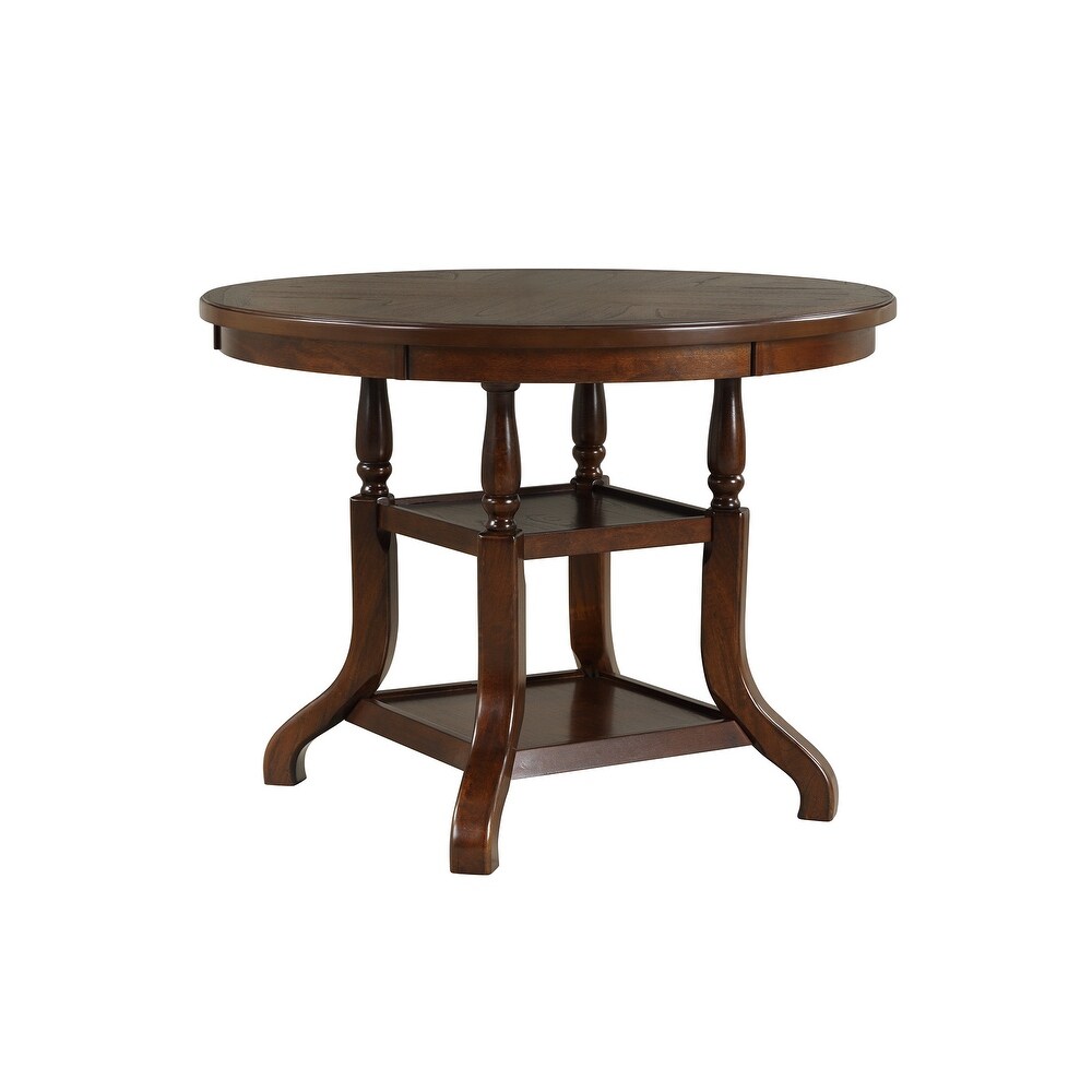 GTU Furniture 5 Piece Expresso Wooden Counter Height Dining Set with Round Table and 4 Fabric Seat Chairs