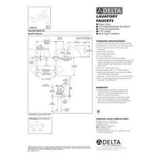 Delta Classic Widespread Lavatory Faucet with Metal Lever Handles and Metal Pop-Up， Available in Various Colors