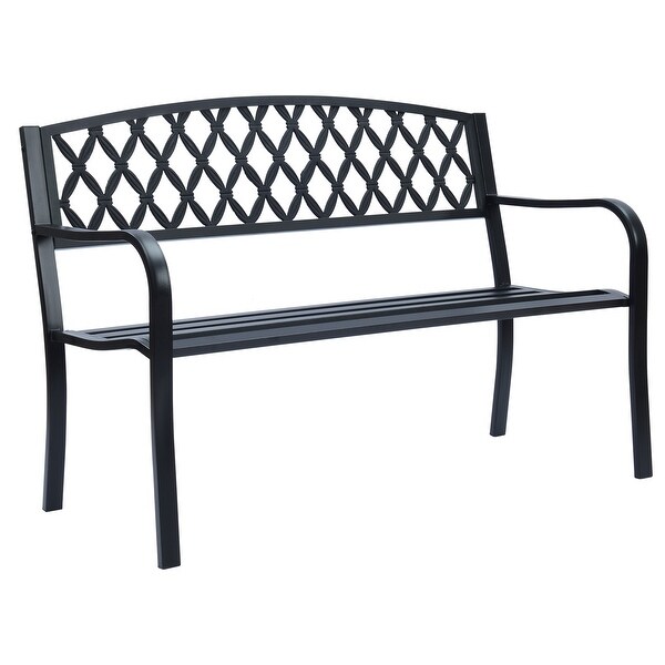 Lattice Metal Park Patio Bench，Outdoor Bench in Black for Porch，Lawn，Garden，Deck by SunRay