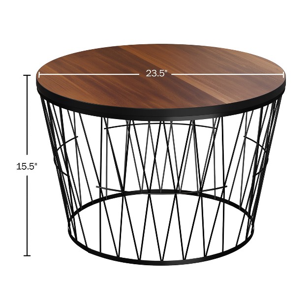 Round Coffee Table With Geometric Metal Base Small Modern Accent Table For Living Room Mid century Coffee Table By Lavish Home brown black