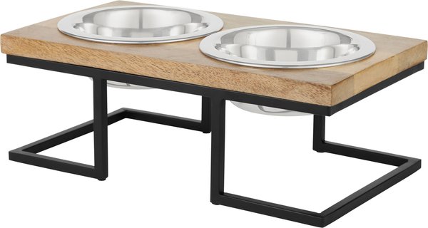 Frisco Premium Wood Elevated Stainless Steel Double Diner Dog and Cat Bowl