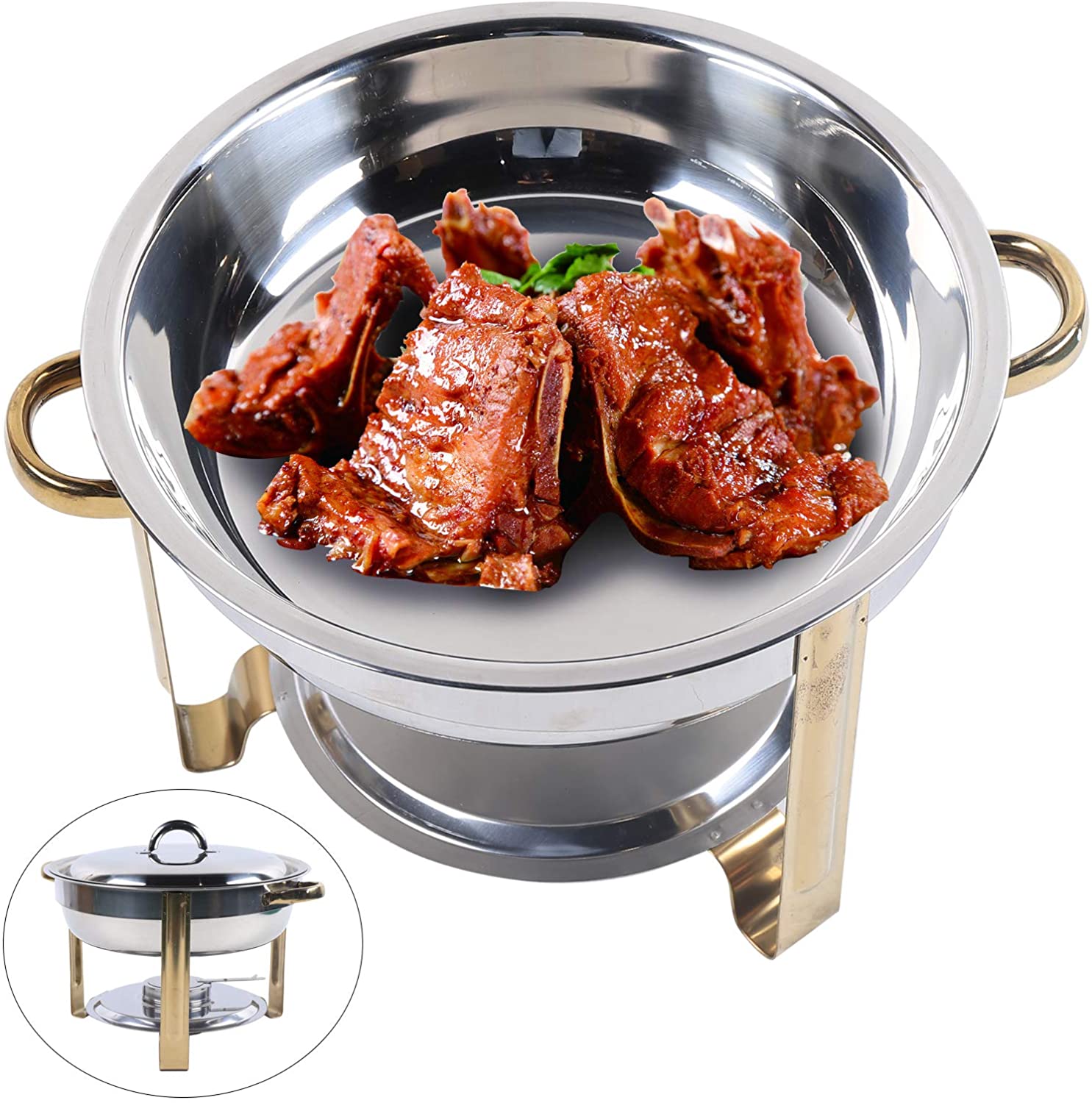 Miumaeov 4L Buffet Catering Stainless Steel Chafer Round Chafing Dish Food Warmer