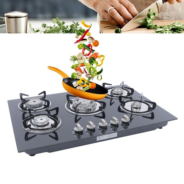 30 Inch 5 Burners Gas Cooktop Glass Surface with Flameout Protection