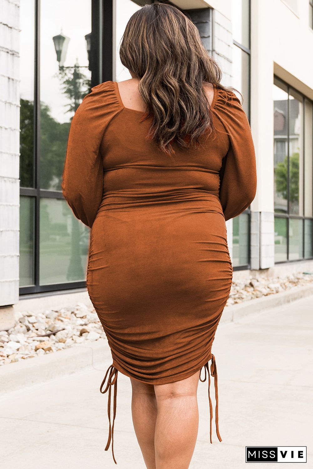 Plus Size Ruched Drawstring Bodycon Dress