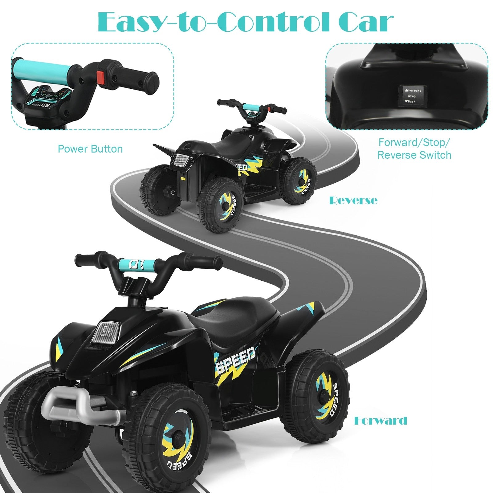 Costzon Ride on ATV, 6V Battery Powered Electric Quad, High/Low Speeds, Forward/ Reverse Switch