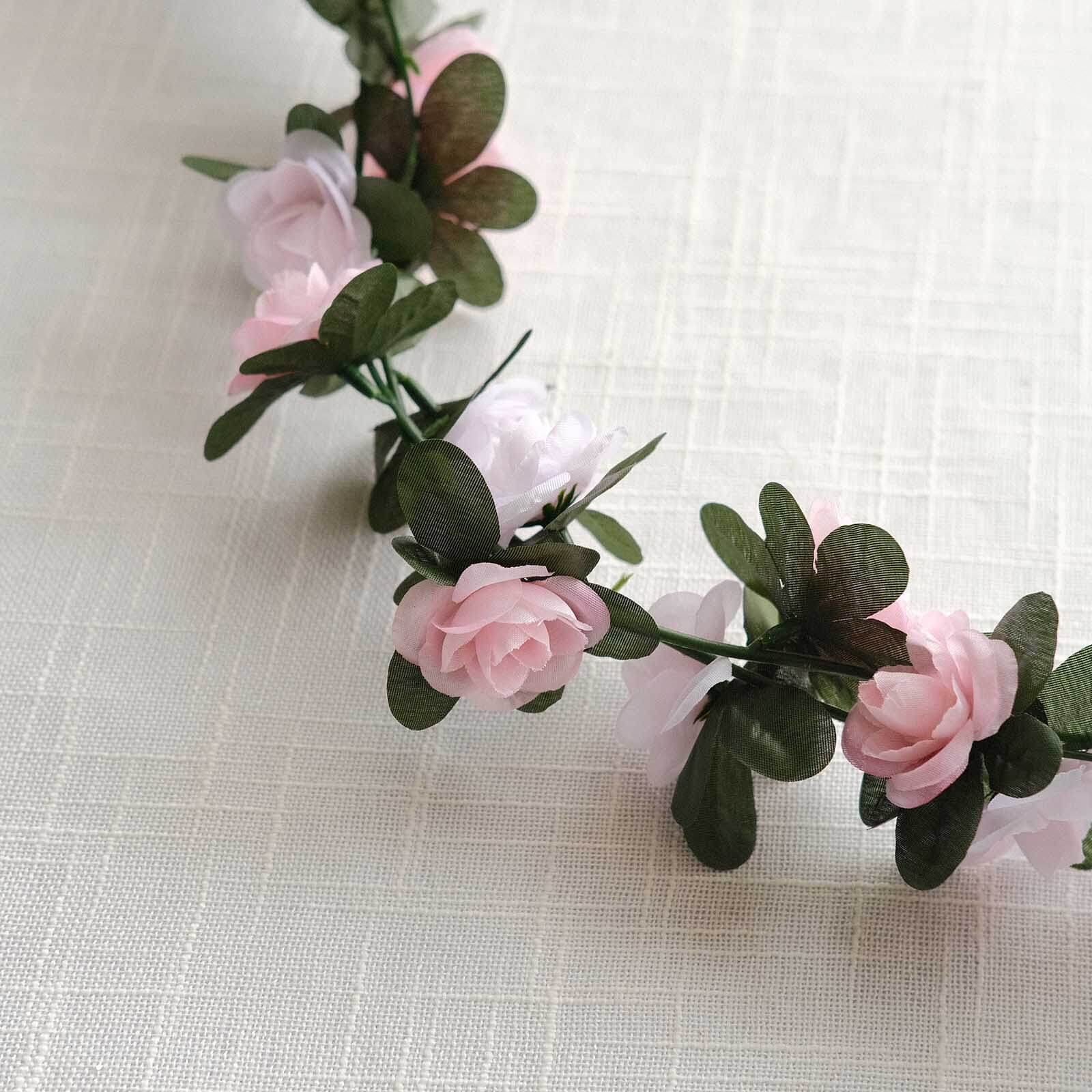 2 Pack Blush Dusty Mini Rose Artificial Silk Rose Vines Hanging Flower Garland with 45 Flower Heads - 8ft