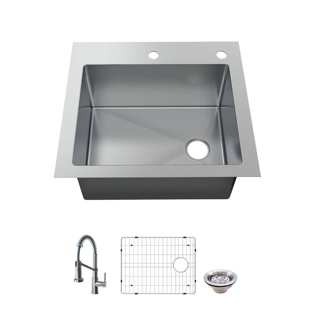 Glacier Bay All-in-One Drop-InUndermount Stainless Steel 25 in. Kitchen Sink VDR2522A1SA1