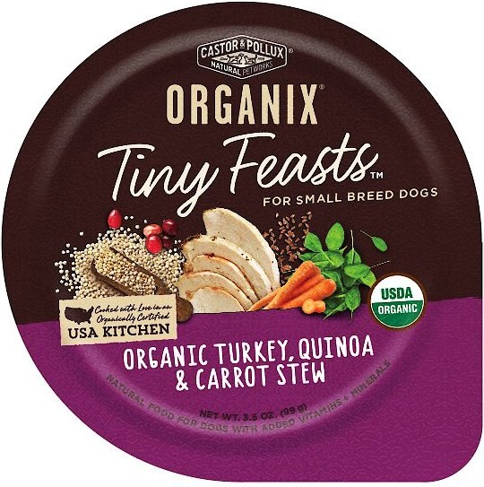 Castor and Pollux Organix Tiny Feasts Organic Turkey， Quinoa and Carrot Stew Dog Food Trays