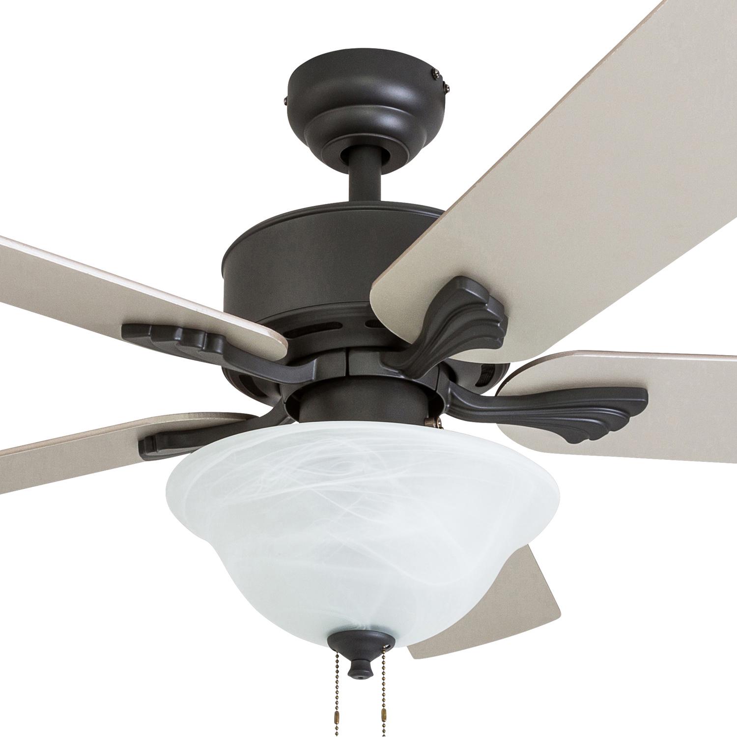 Prominence Home 50668-35 Berclair Traditional 52-Inch Aged Bronze Indoor Ceiling Fan， LED Bowl Light with Chilled Gray / Chocolate Maple Blades