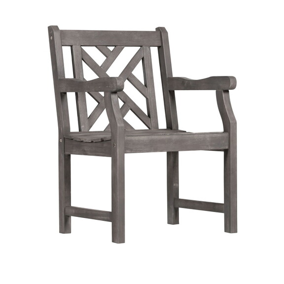 Lidwina Grey washed Farmhouse Wood Patio Armchair ...