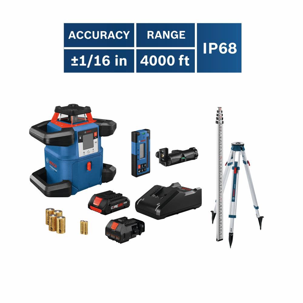 Bosch 18V REVOLVE4000 Connected Self-Leveling Horizontal Rotary Laser Kit GRL4000-80CHK from Bosch