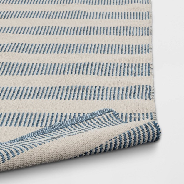 Rectangular Hand Made Woven Outdoor Rug Striped Ivory blue Designed With Studio Mcgee