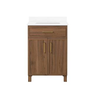 Home Decorators Collection Bilston 24 in. W x 19 in. D x 34.50 in. H Bath Vanity in Spiced Walnut with White Engineered Stone Top Bilston 24SW