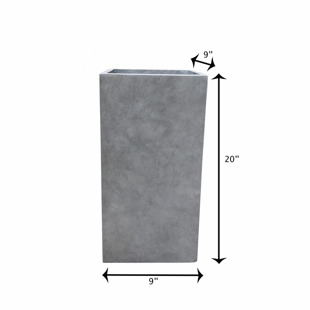 Kante Square Lightweight Concrete and Weather Resistant Fiberglass Indoor Outdoor Tall Planter with Drainage Hole