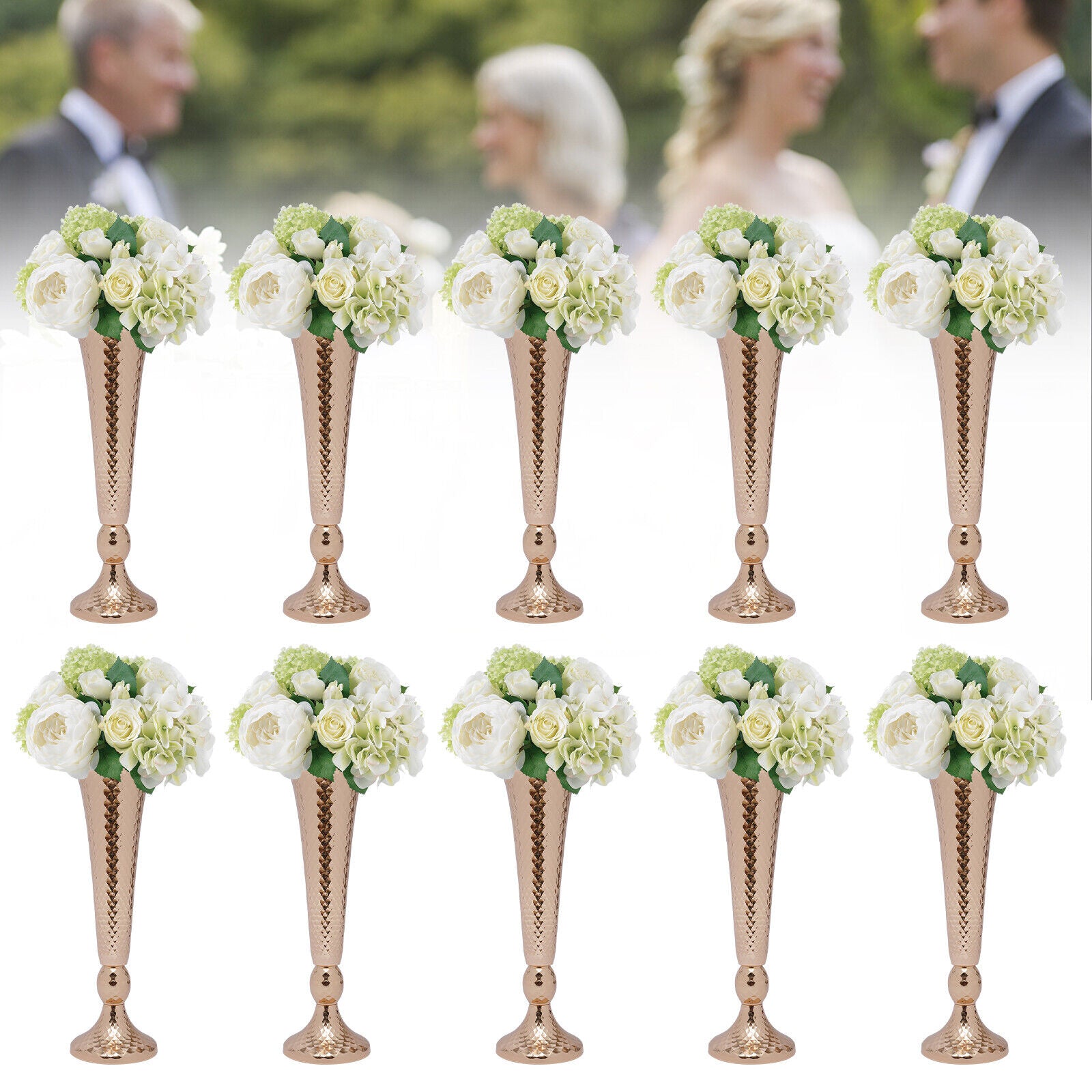 Oukaning 10 Pcs Wedding Centerpieces Vases Metal Trumpet Vase Desktop Decoration Vase Golden