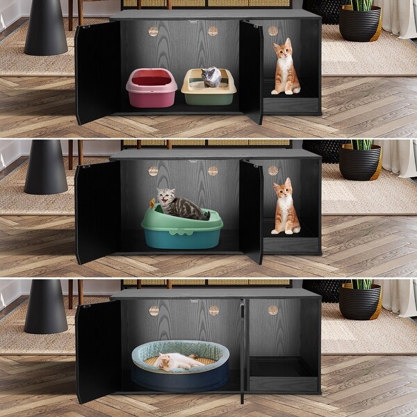 Cat Litter Box Enclosure Modern Wood Stackable Large Cat Washroom